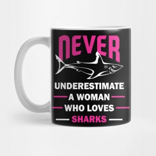 Never Underestimate a Woman Who Loves Sharks Mug